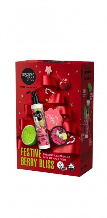 Organic Shop Festive Berry Bliss Body Care Set with Softening Sugar Body Scrub & Softening Shower Gel (280ml+100ml) - RRP £8.99