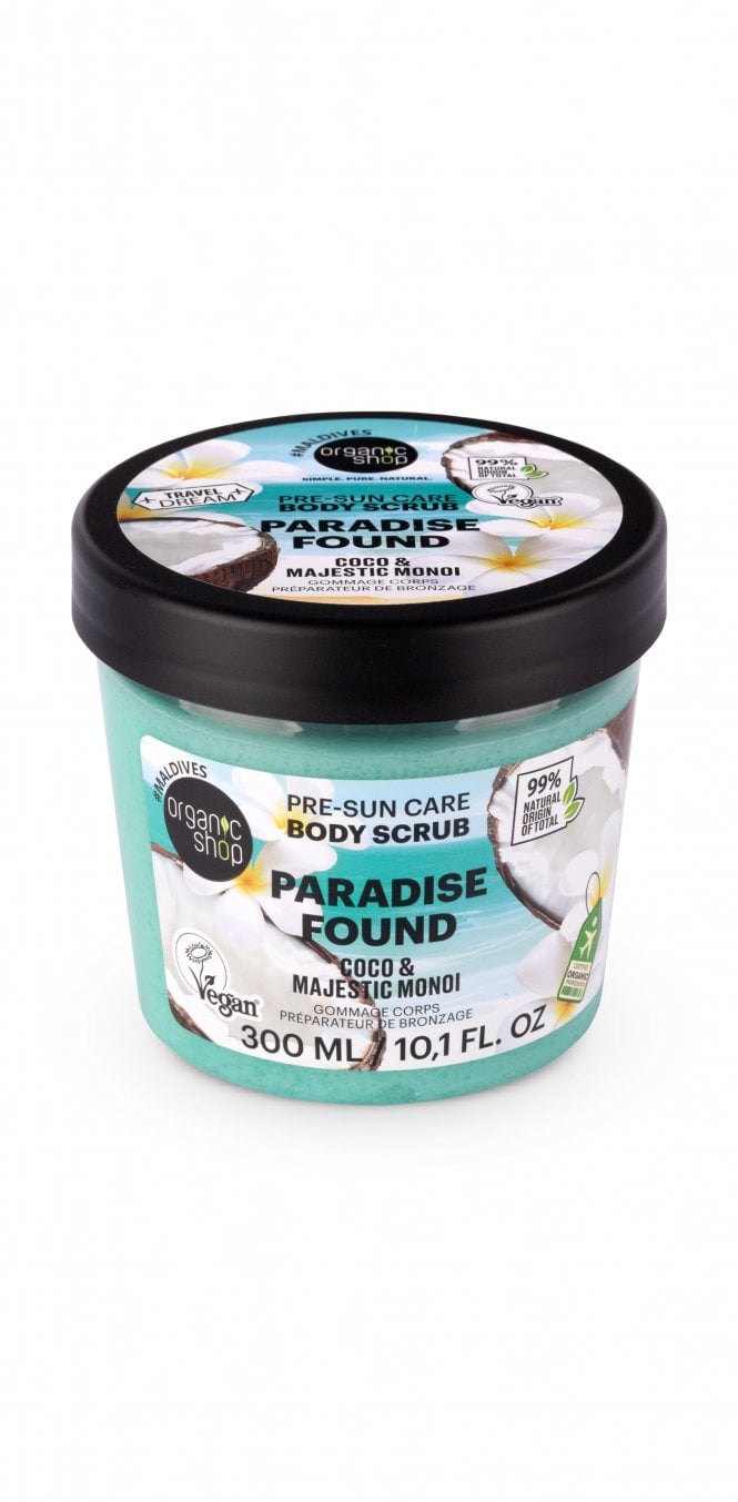 Organic Shop Paradise Found Pre-Sun Care Body Scrub. Coco & Majestic Monoi (300ml) - RRP £5.99